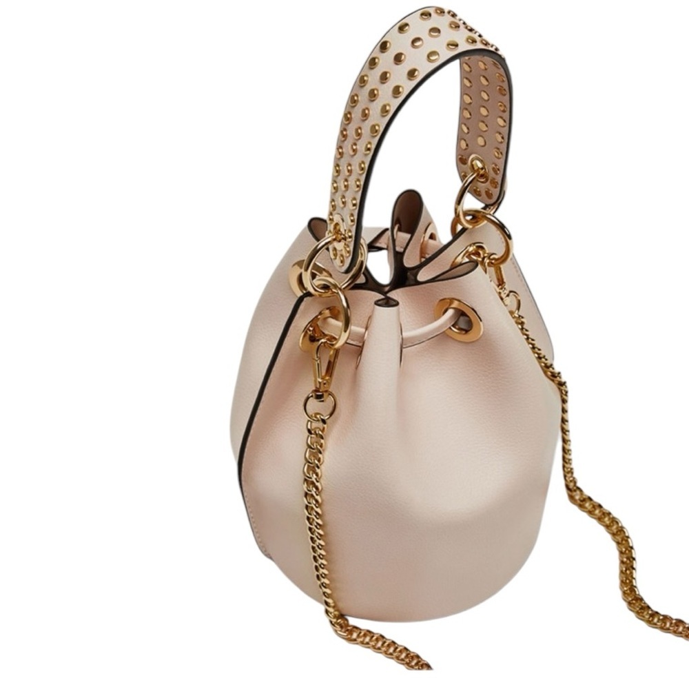 Cream and Gold Shoulder Bag with Pearl Embellished Handle - Picture 1 of 14
